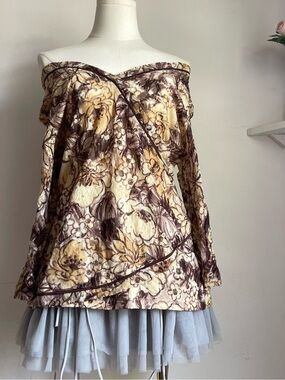 Style & Co. Off-Shoulder Floral Blouse in Cream and Brown